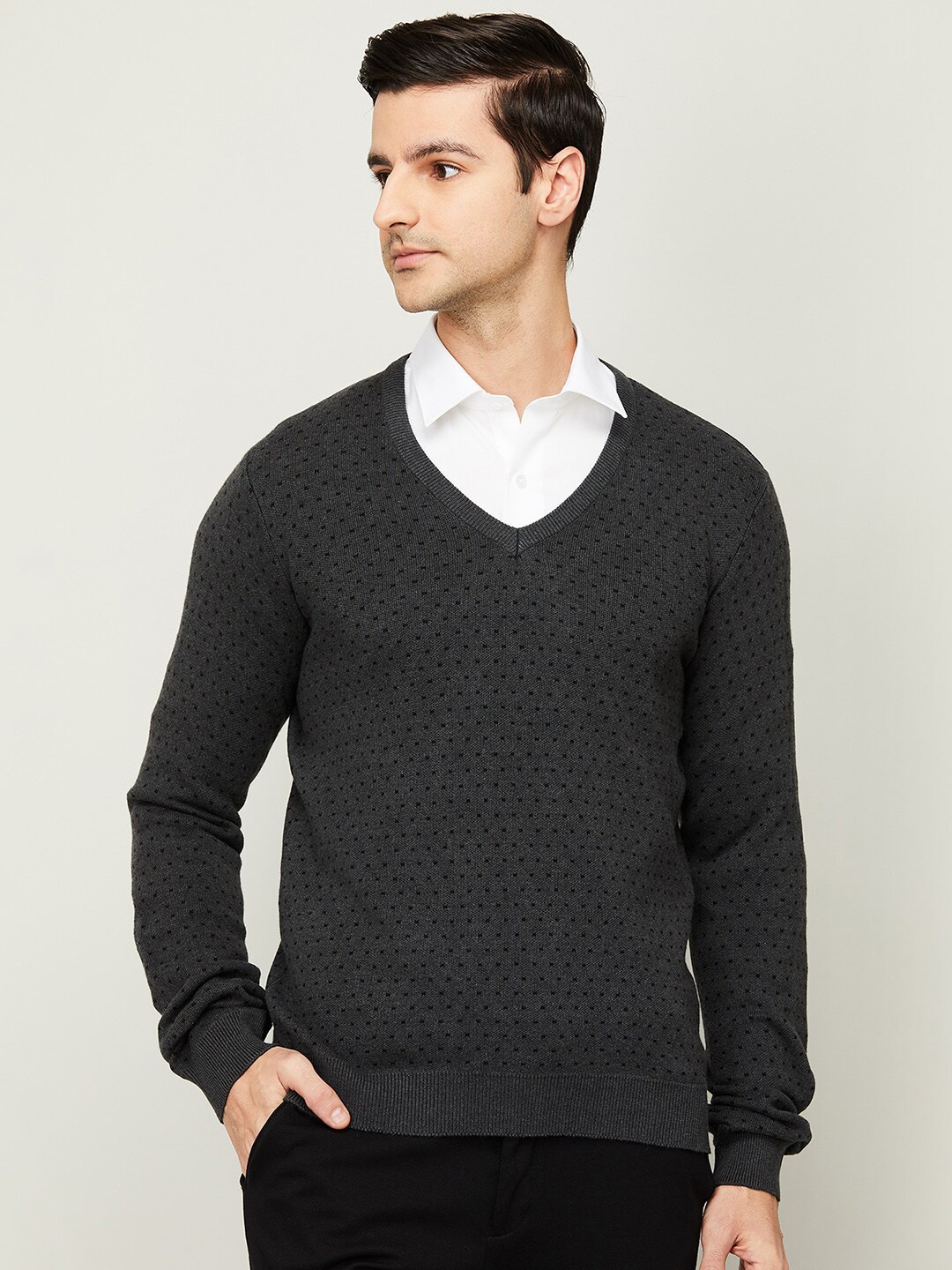 

CODE by Lifestyle Men Grey Printed Pullover Sweater