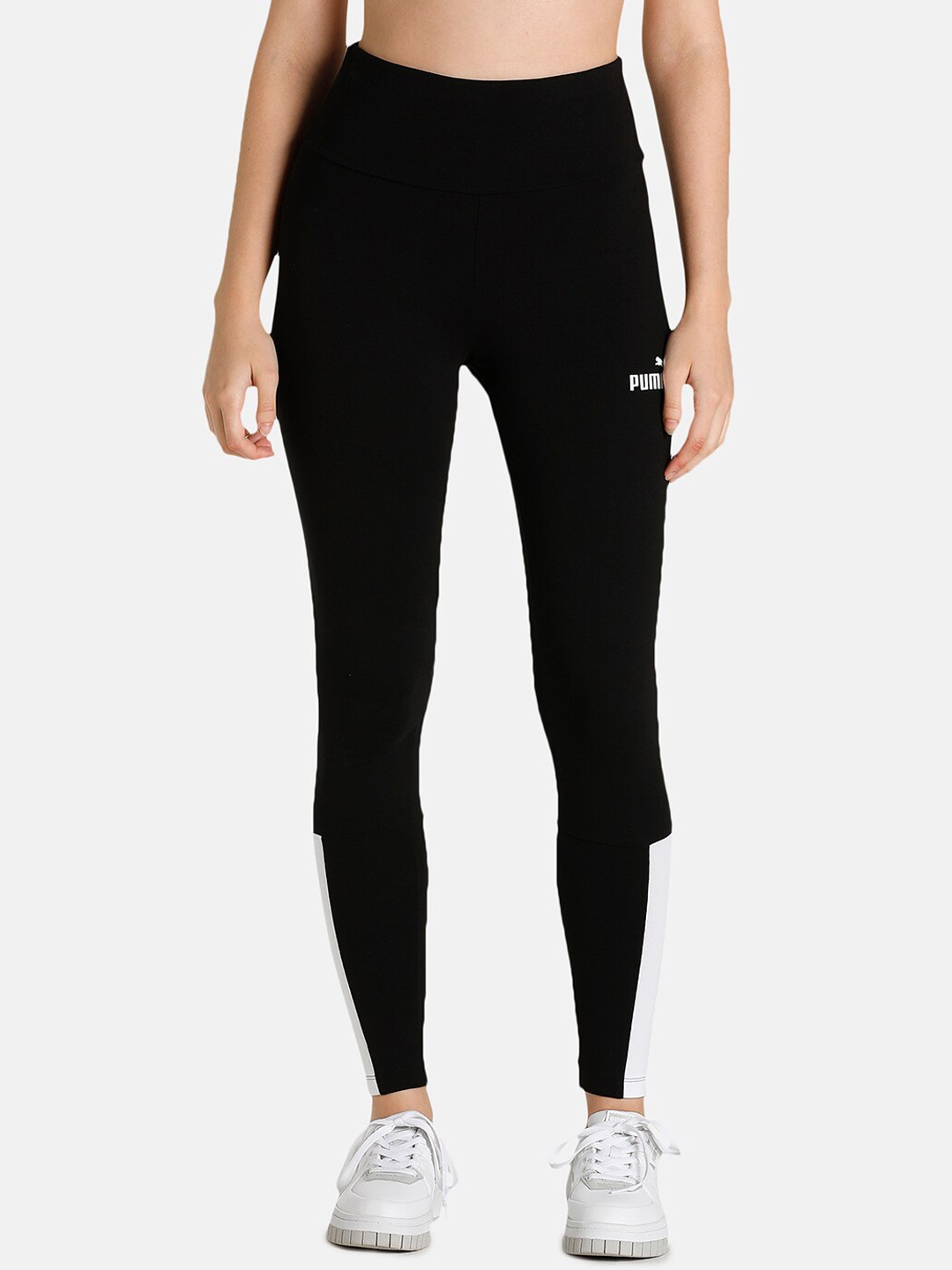 

Puma Women Black & White Colourblocked Tights