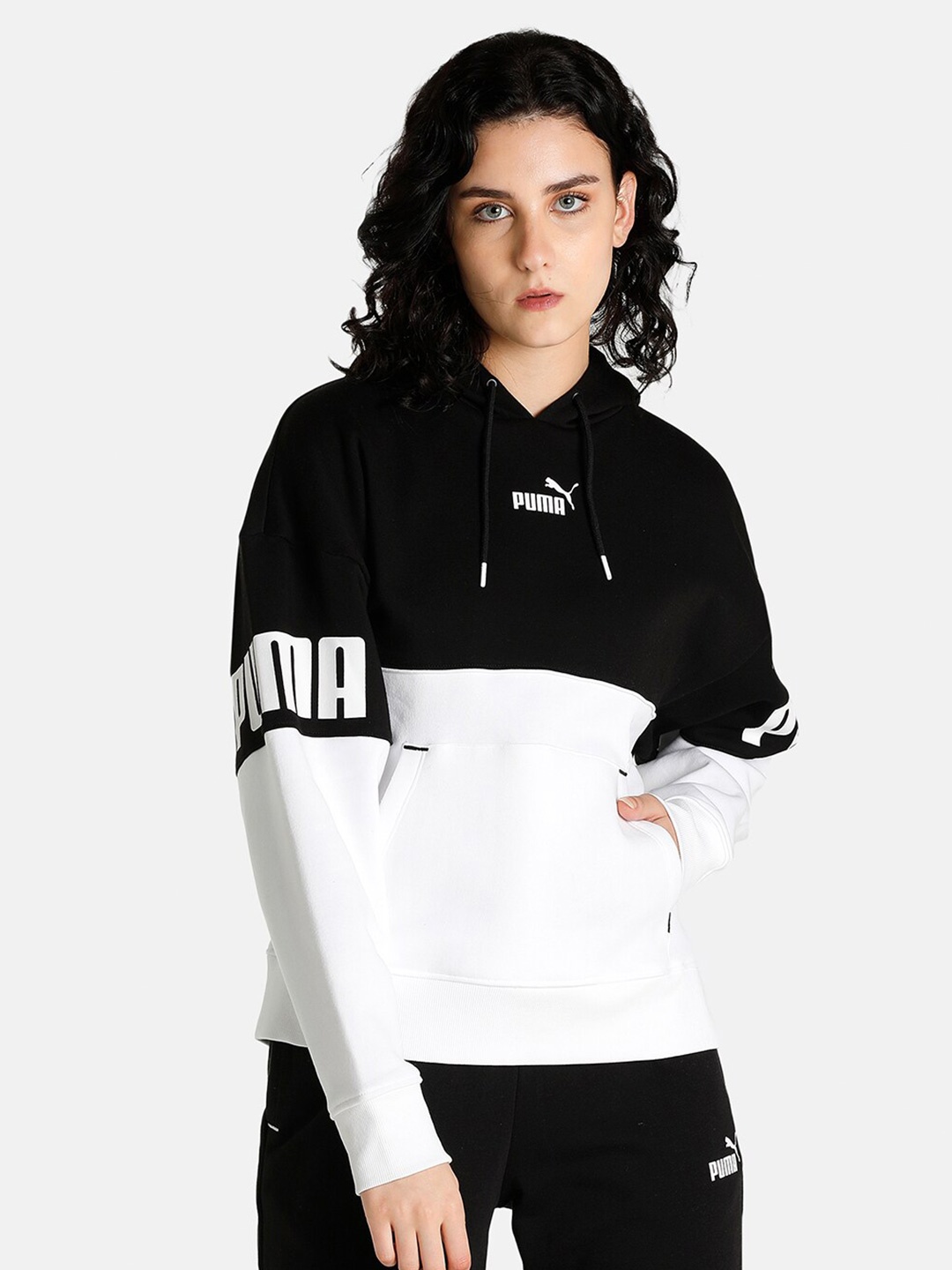 

Puma Women Black Power Colourblocked Hooded Sweatshirt