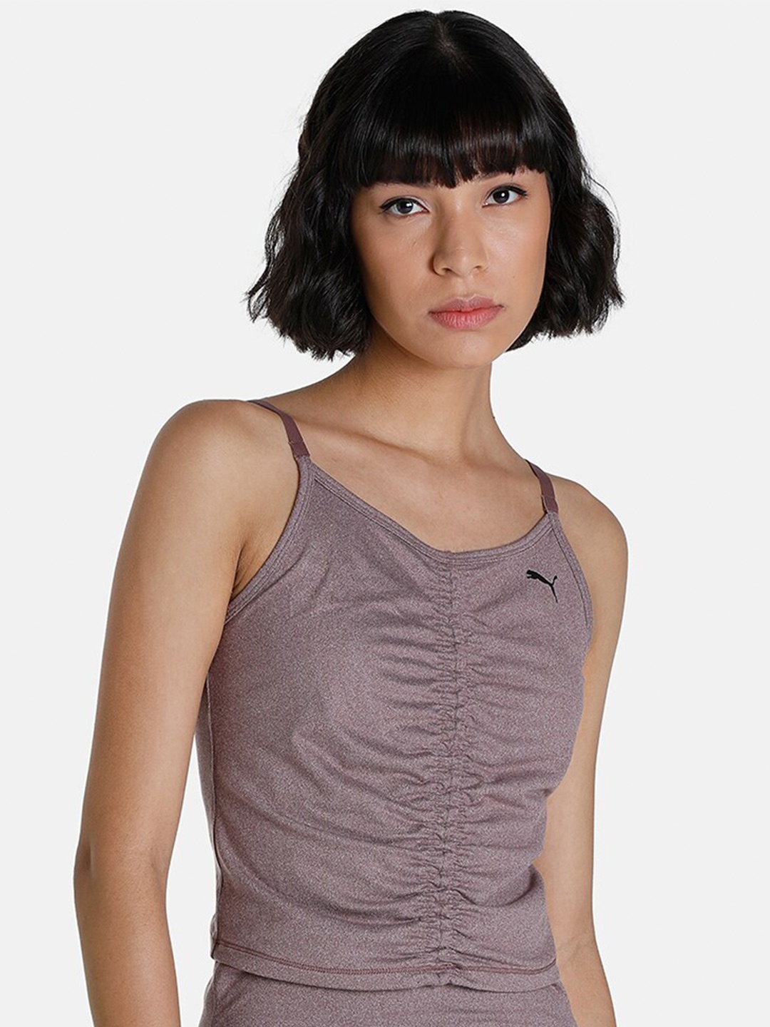 

Puma Women Purple Studio Foundation Slim Fit Ruched Training Tank Sustainable Top