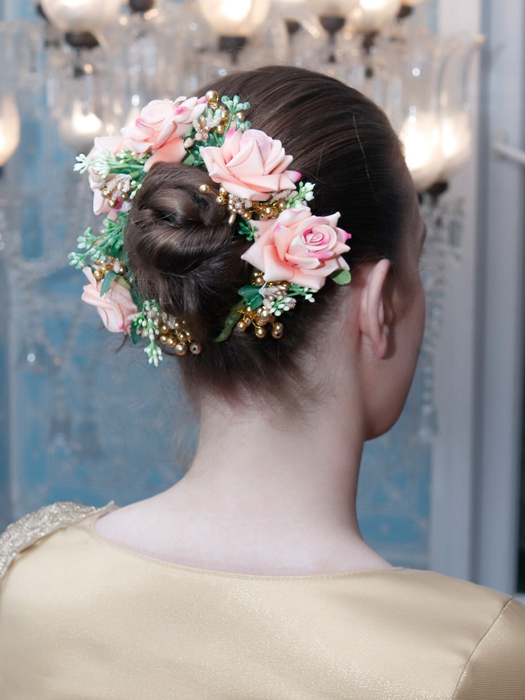 

ODETTE Women Rose & Green Embellished Tiara