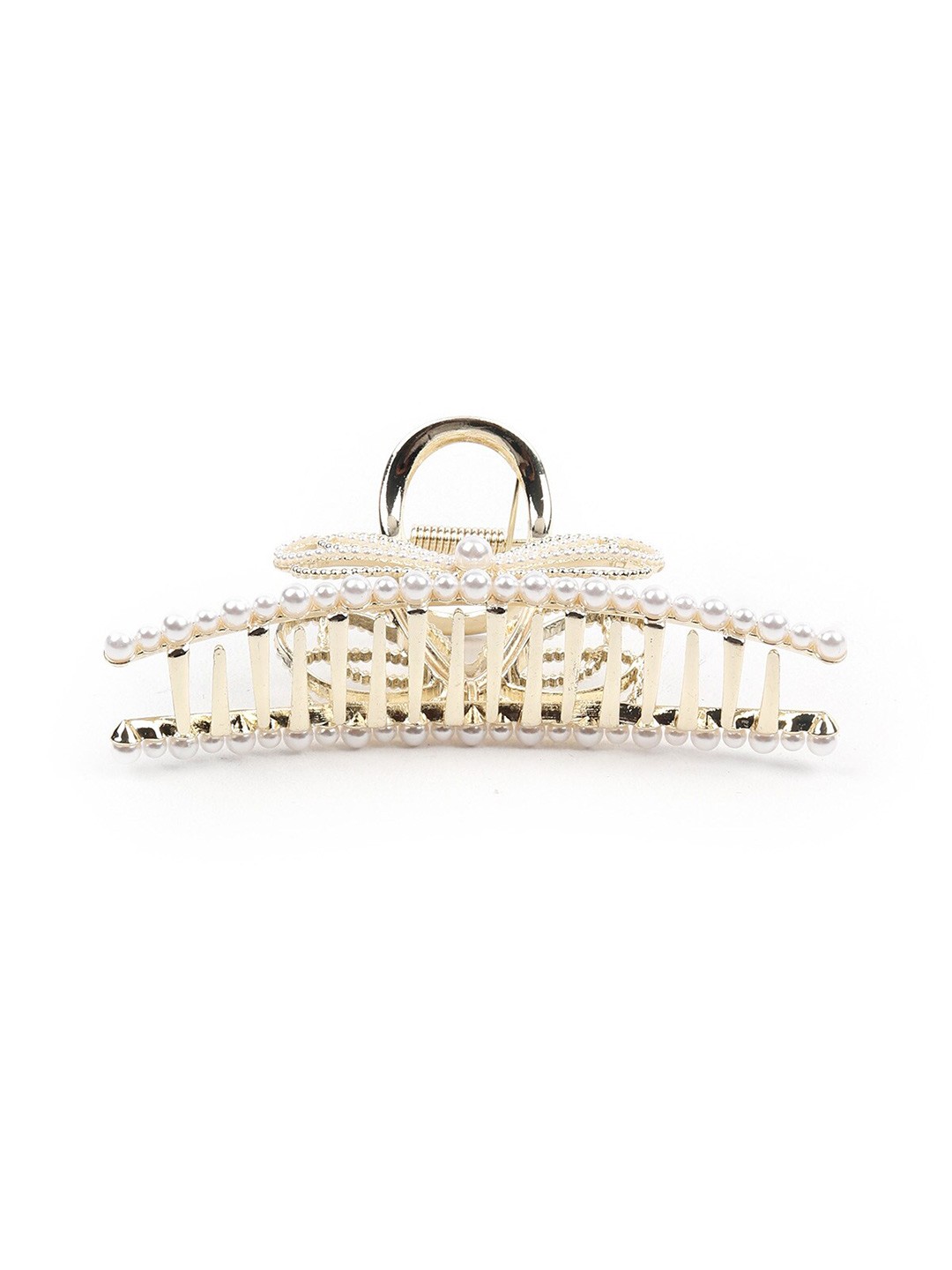 

ODETTE Women White & Gold-Toned Beaded Claw Clip