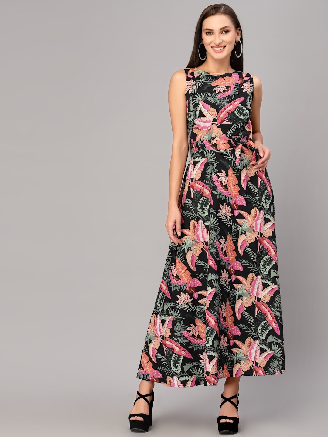 

Style Quotient Black & Green Floral Crepe Maxi Dress