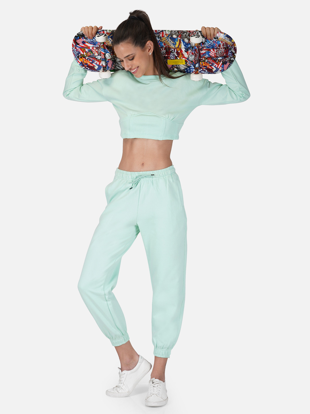 

Tinted Sea Green Pure Cotton Crop Top