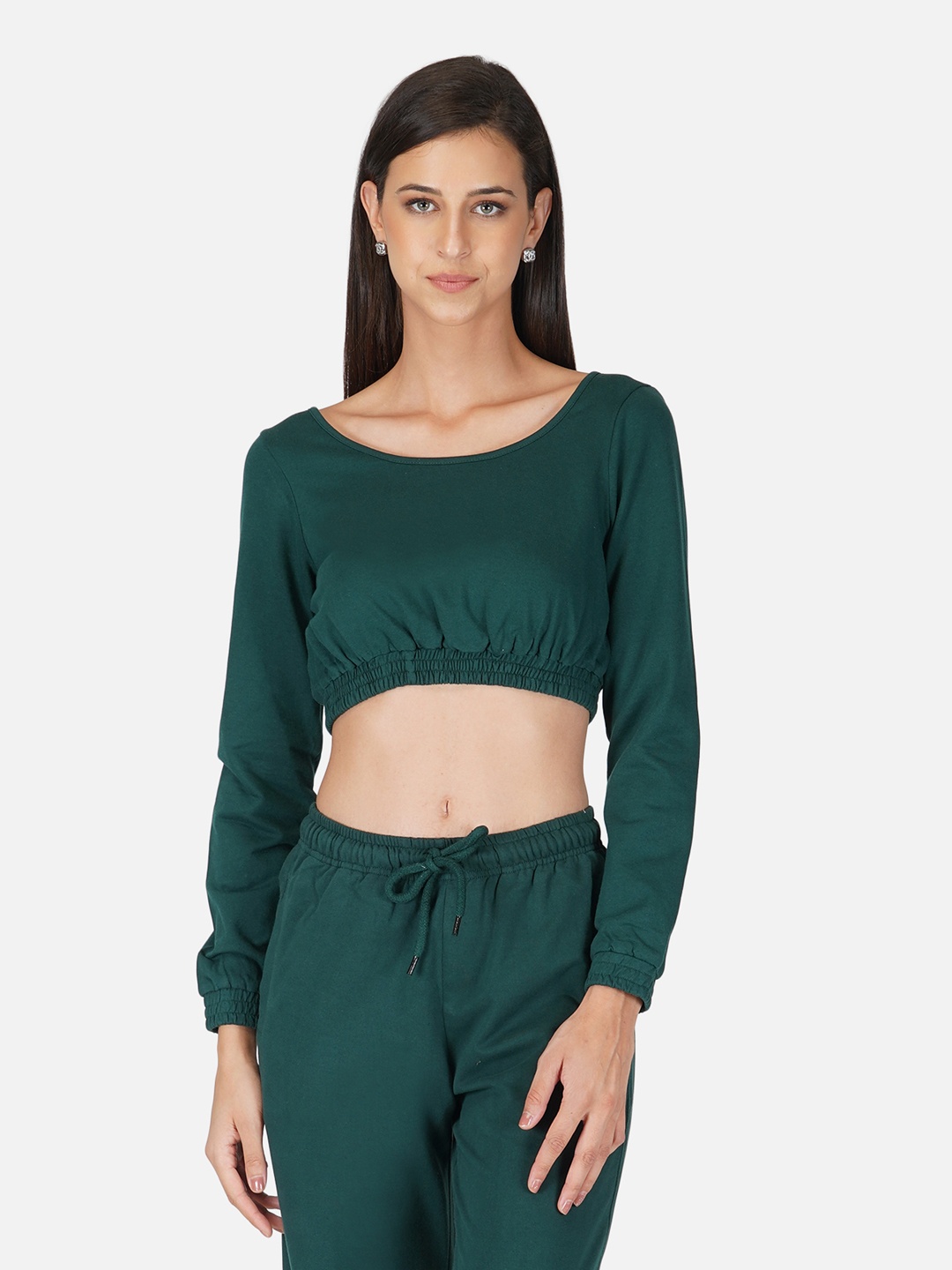 

Tinted Women Green Pure Cotton Crop Top