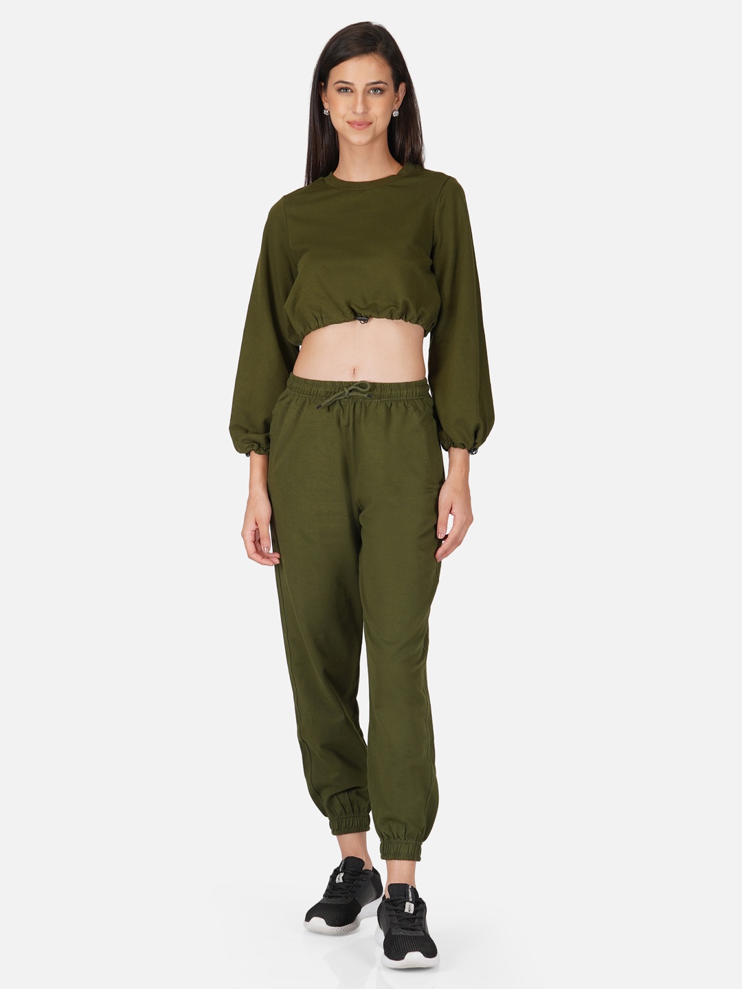 

Tinted Olive Green Solid Crop Top