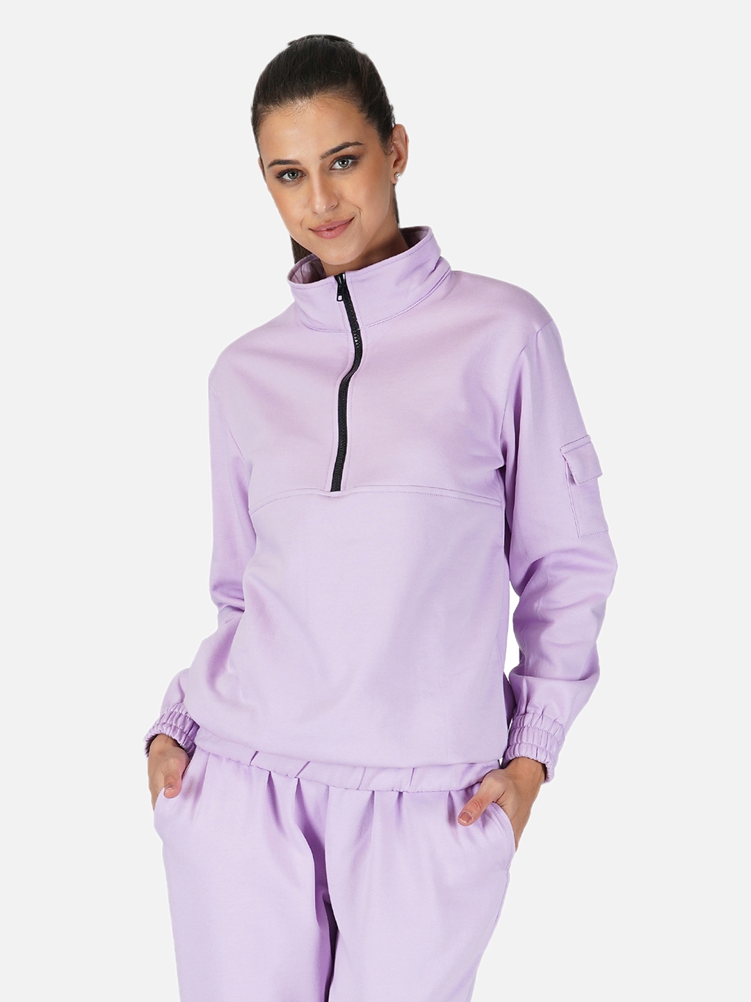

Tinted Women Violet Mock Collar Sweatshirt