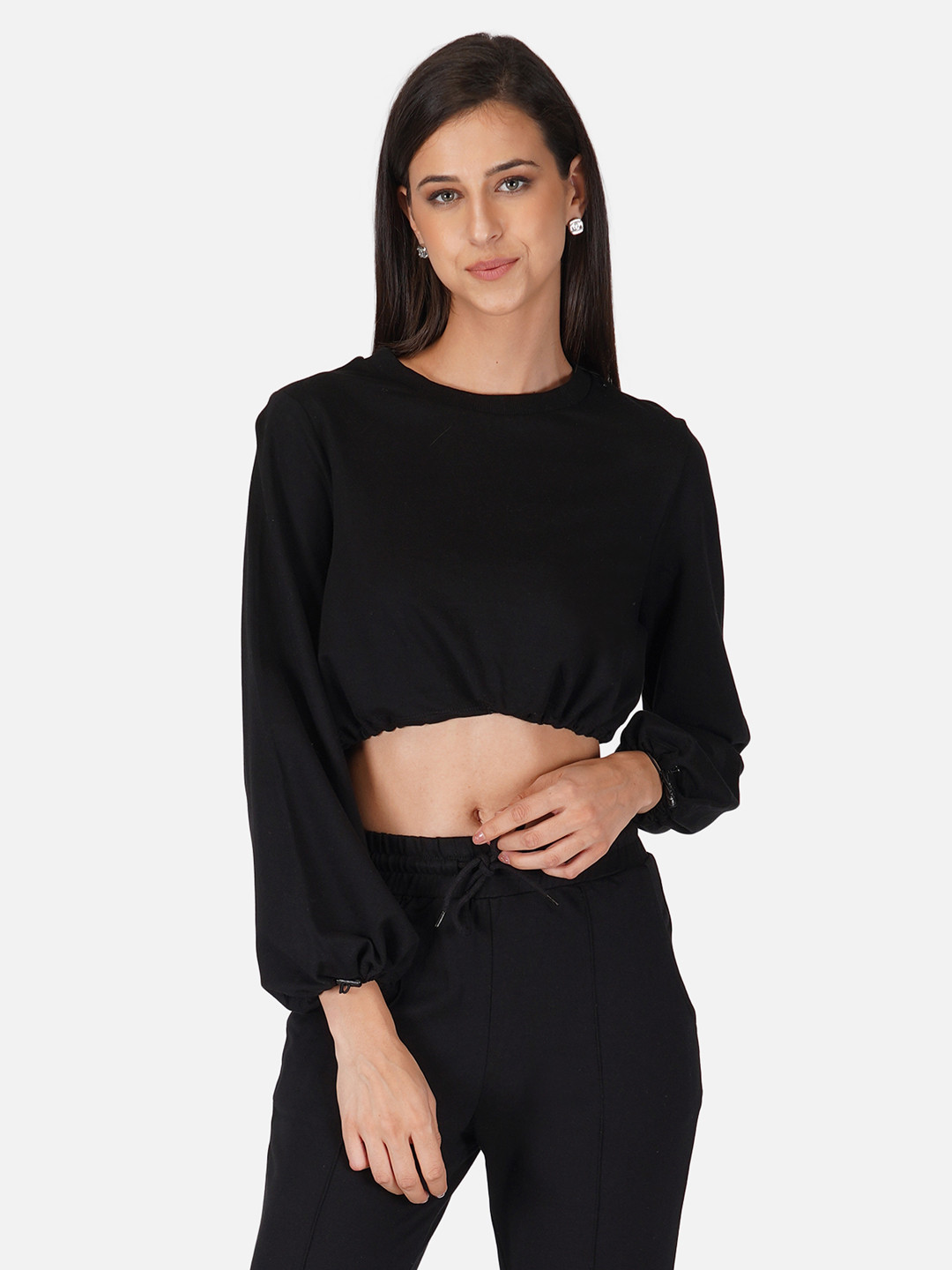 

Tinted Women Black Pure Cotton Crop Sweatshirt