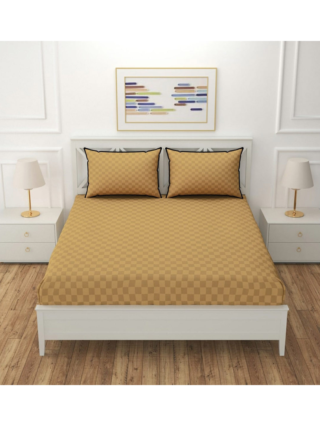 

BELVOSTUM Beige Geometric 300 TC King Bedsheet with 2 Pillow Covers