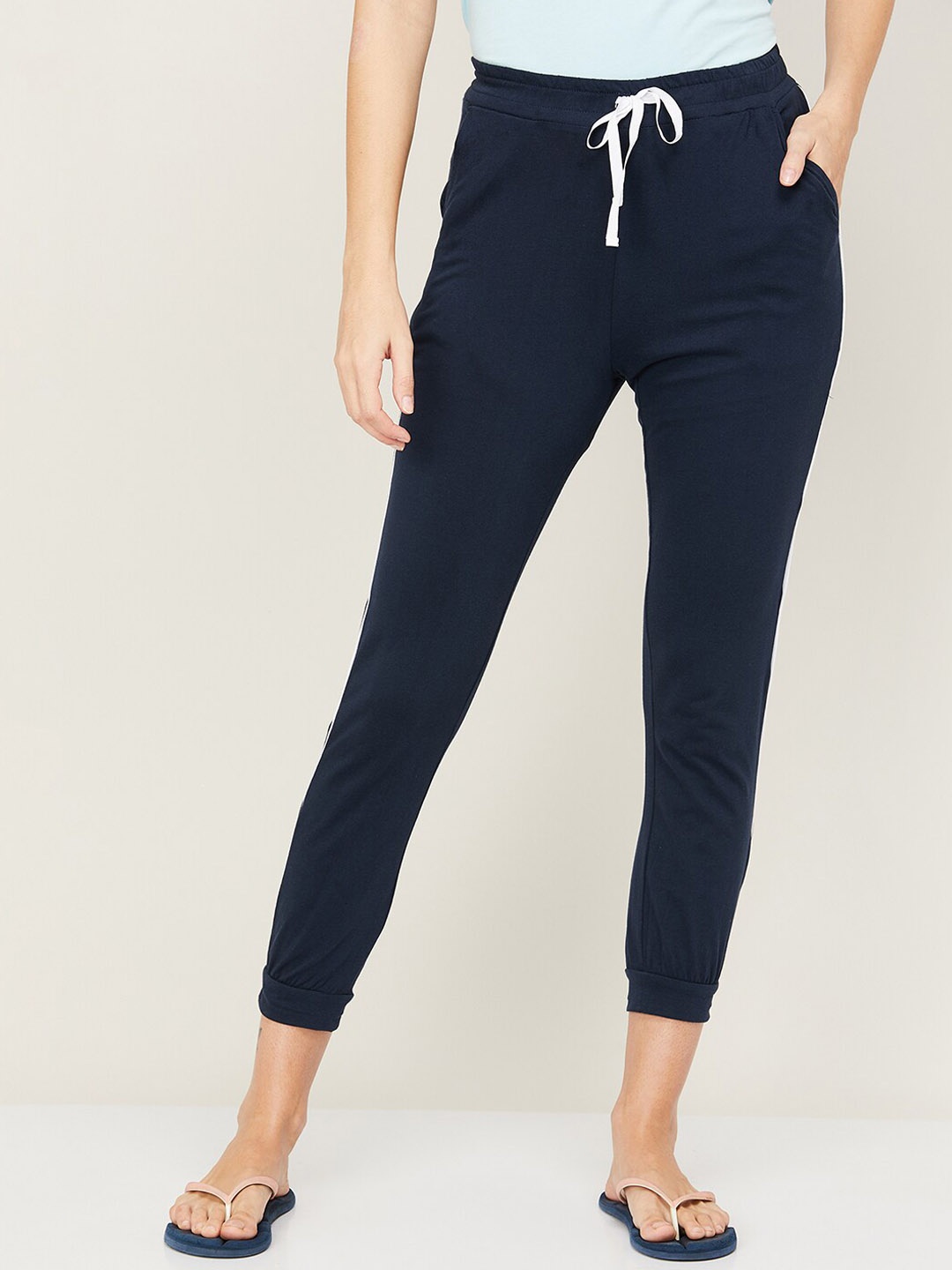 

Ginger by Lifestyle Women Navy-Blue Solid Cotton Lounge Joggers