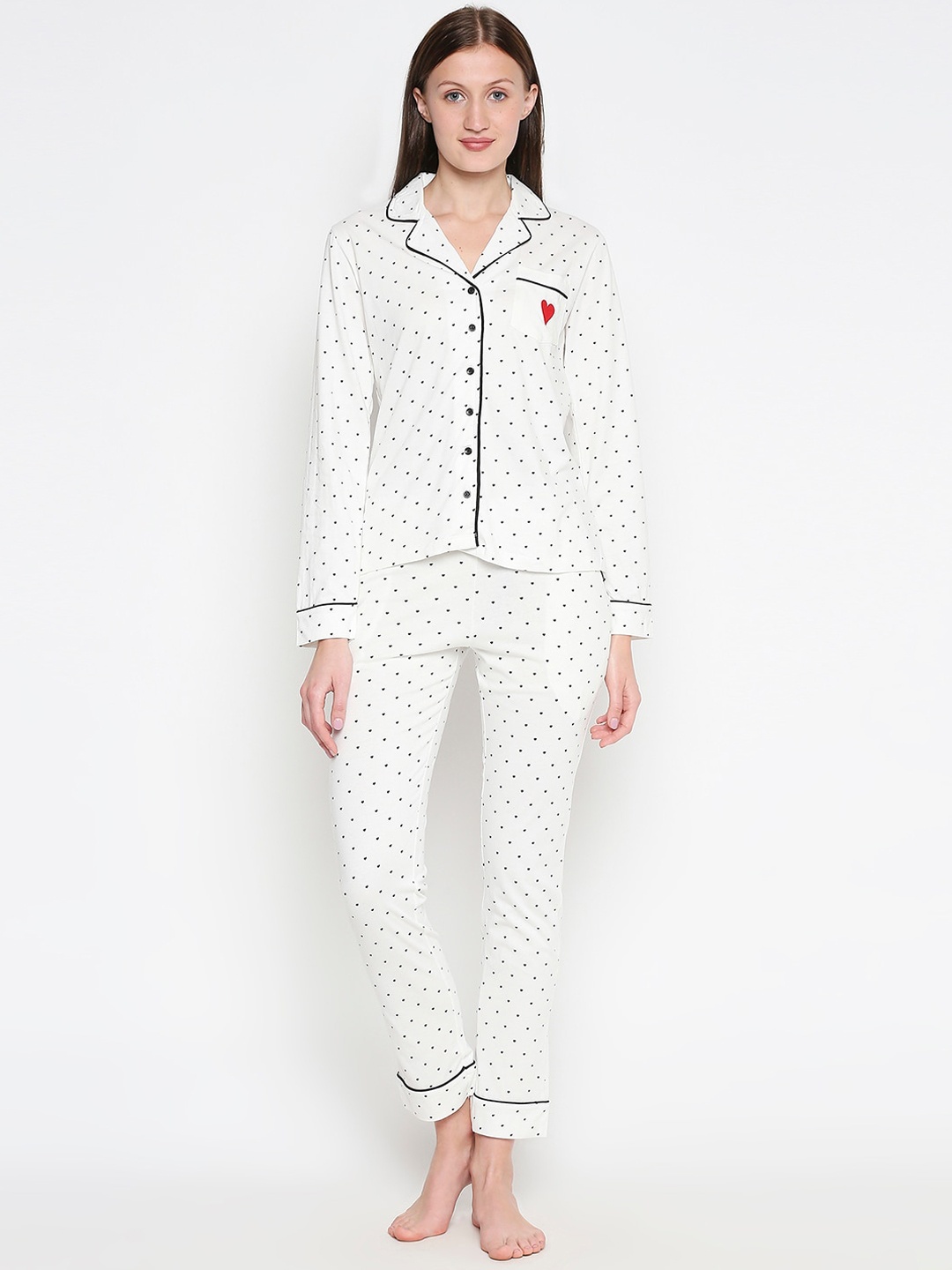 

XIN Women White & Black Printed Night suit