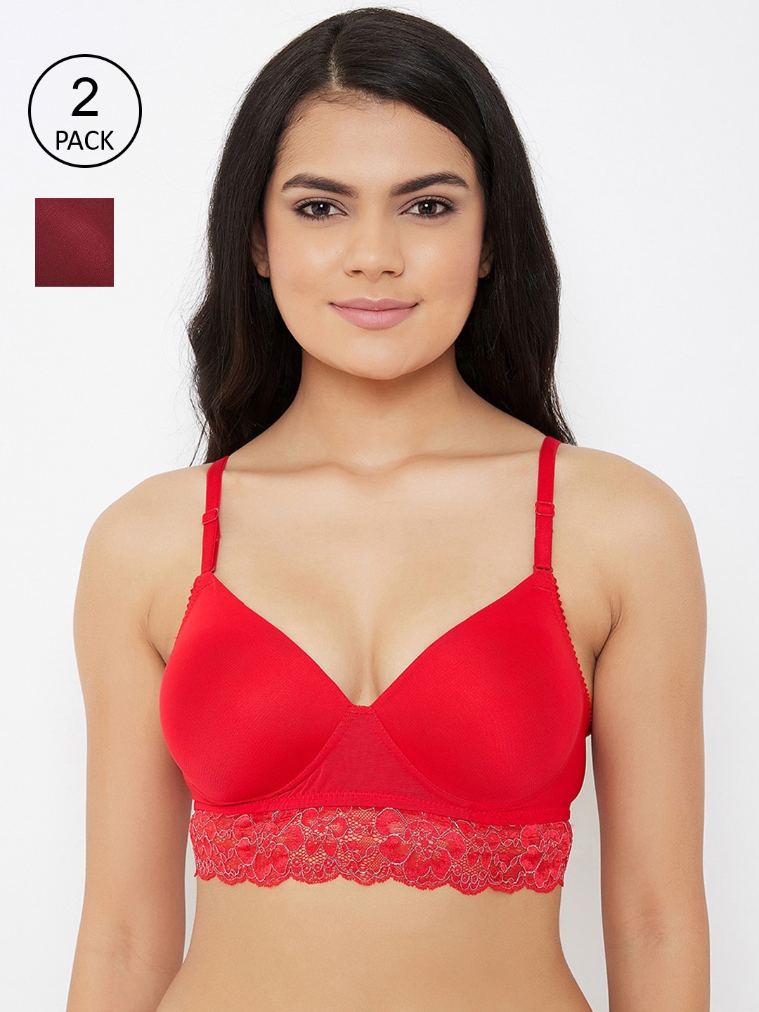 

Clovia Red & Purple Pack Of 2 Bralette Bra Lightly Padded