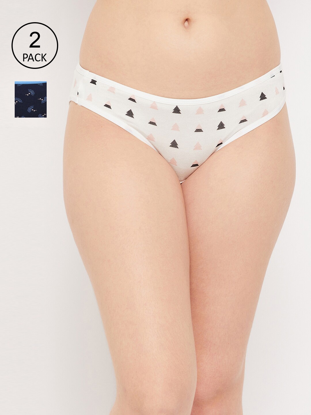 

Clovia Women Pack Of 2 White & Blue Floral Printed Cotton Bikini Briefs