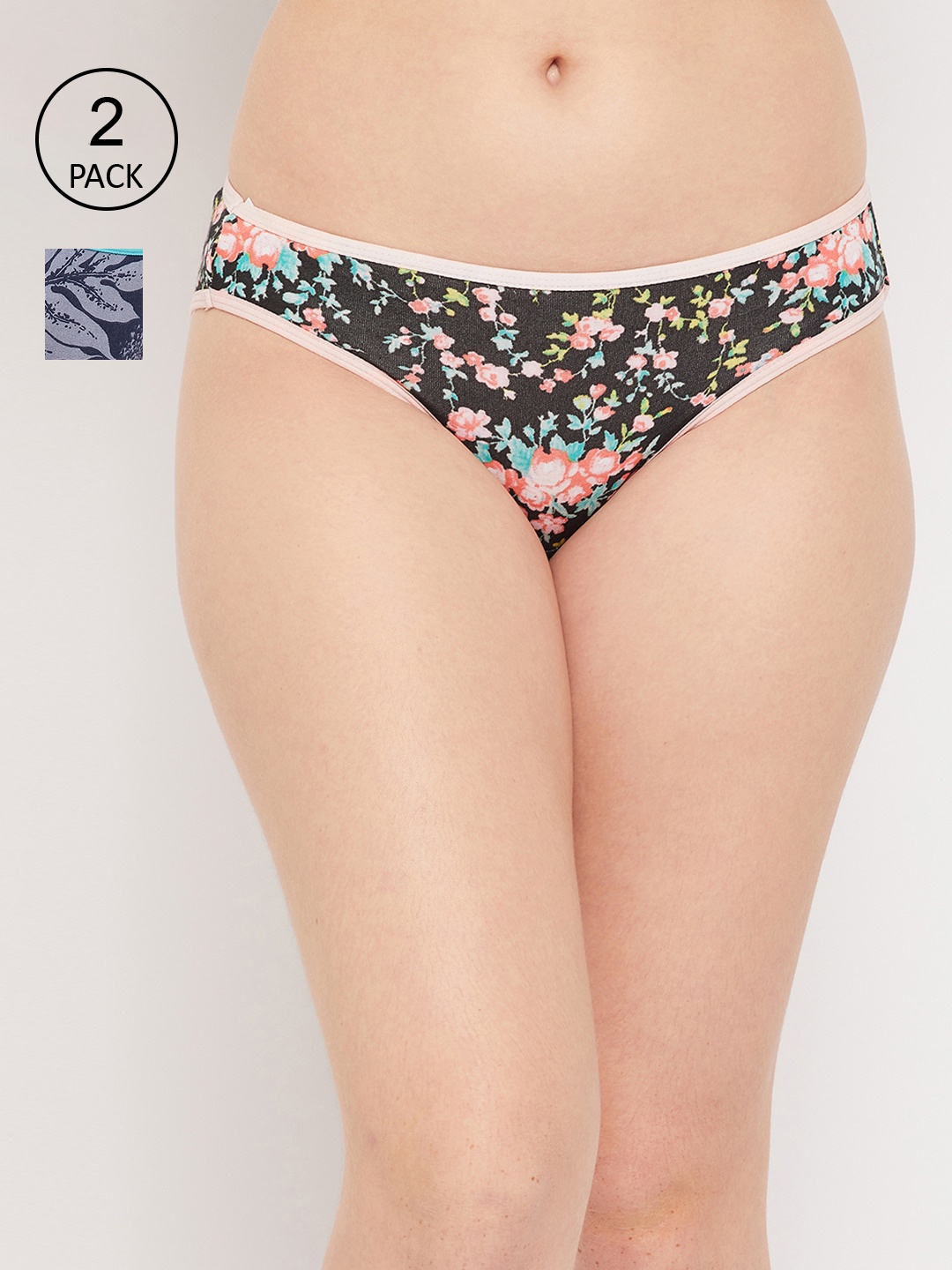 

Clovia Women Pack Of 2 Blue & Black Printed Bikini Briefs