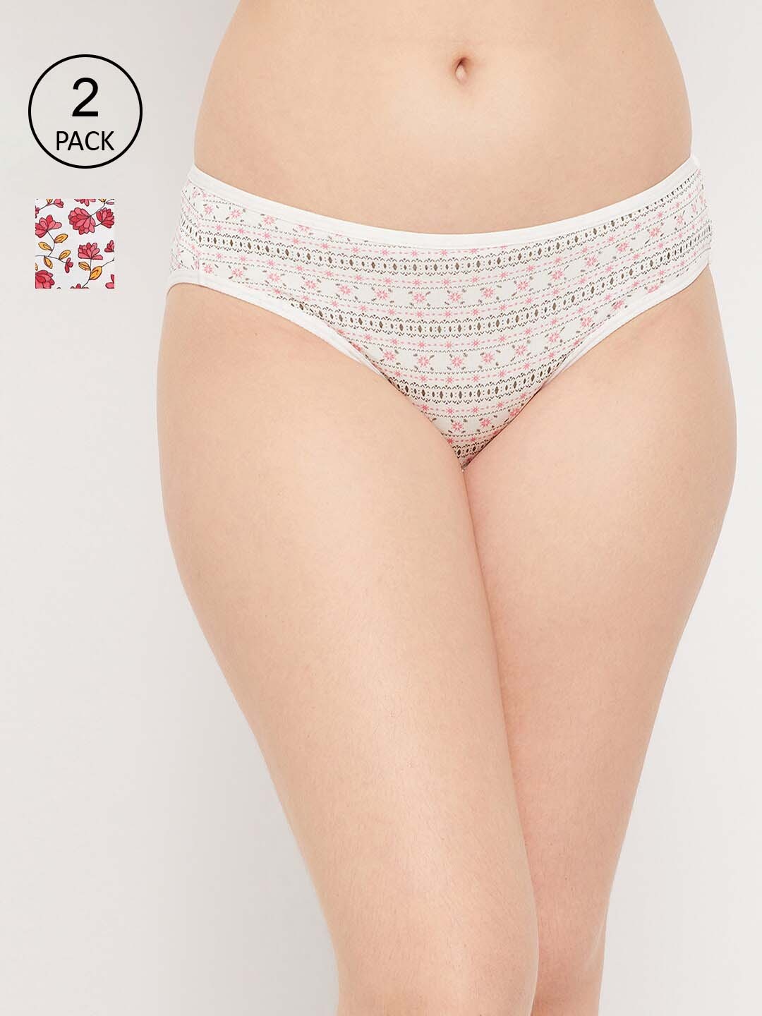 

Clovia Women Pack Of 2 White & Red Floral Printed Bikini Briefs