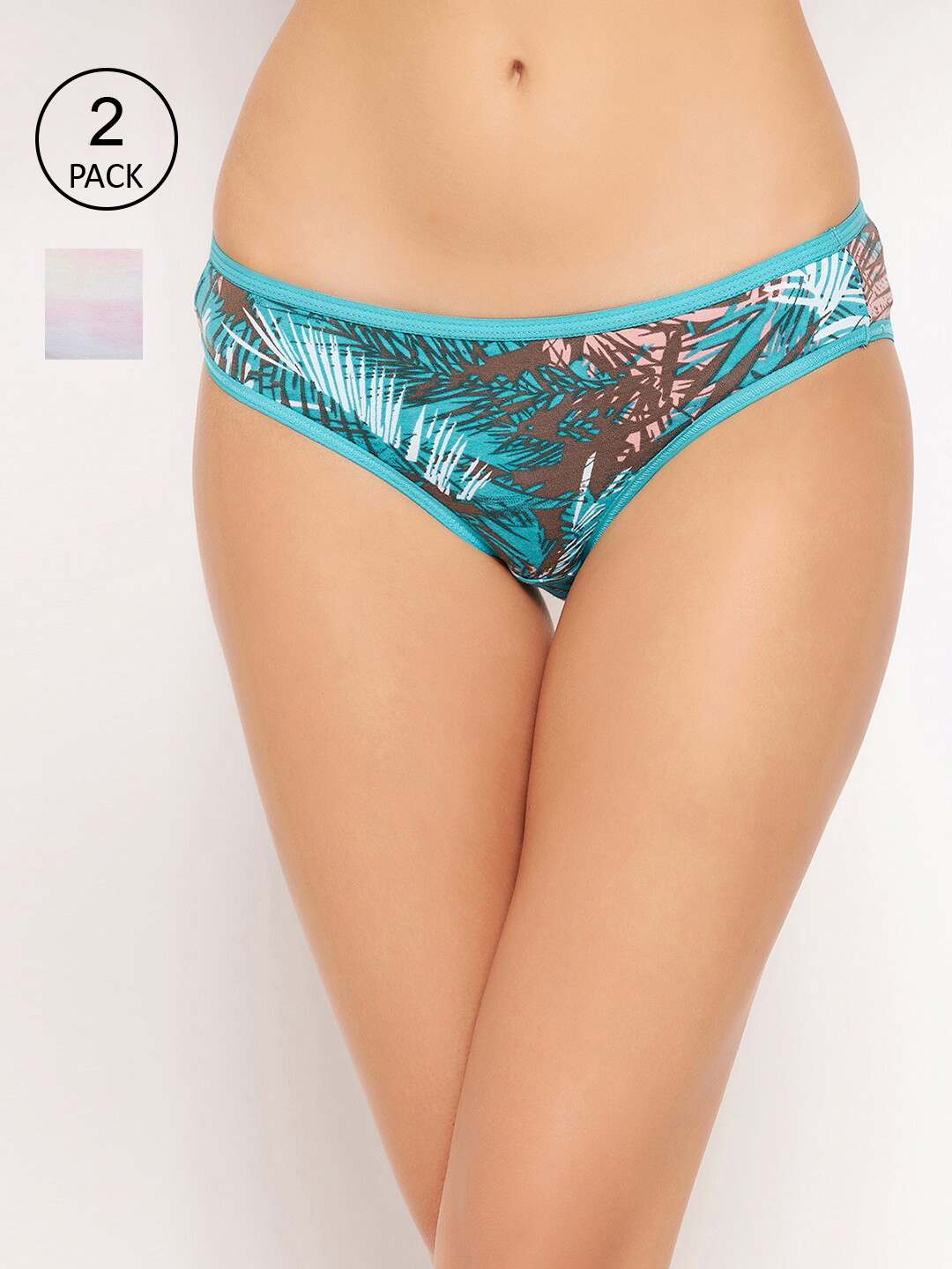 

Clovia Pack Of 2 Women Turquoise Blue & White Printed Cotton Low-Rise Bikini Briefs