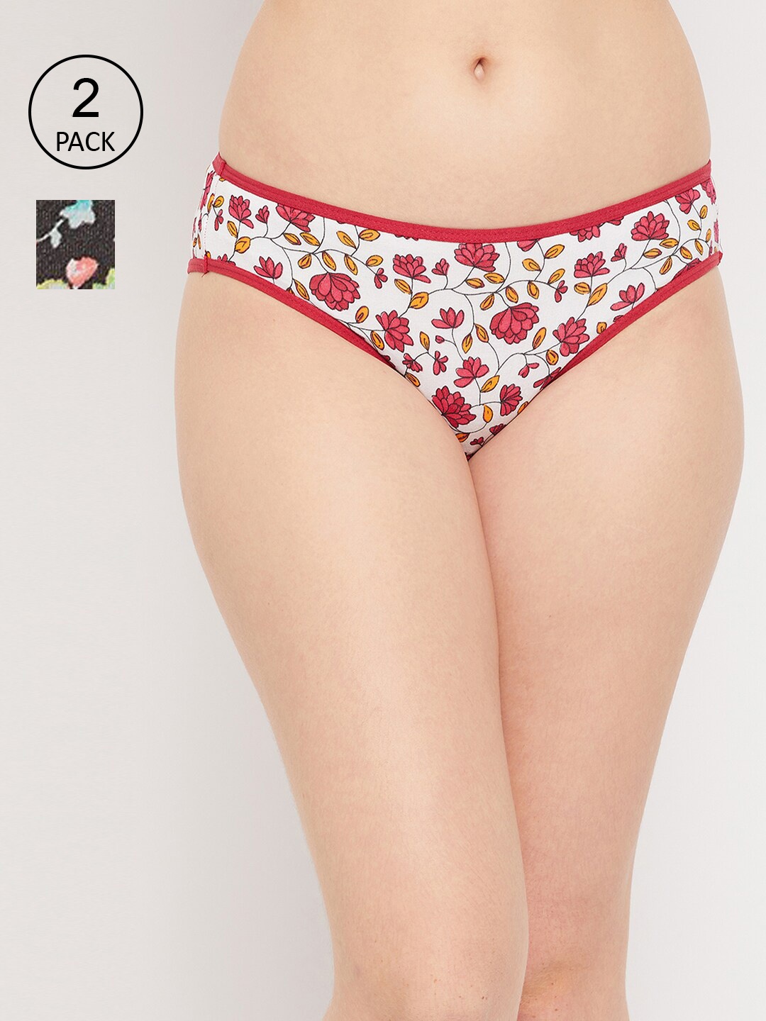 

Clovia Women Pack Of 2 Black & Red Printed Bikini Briefs