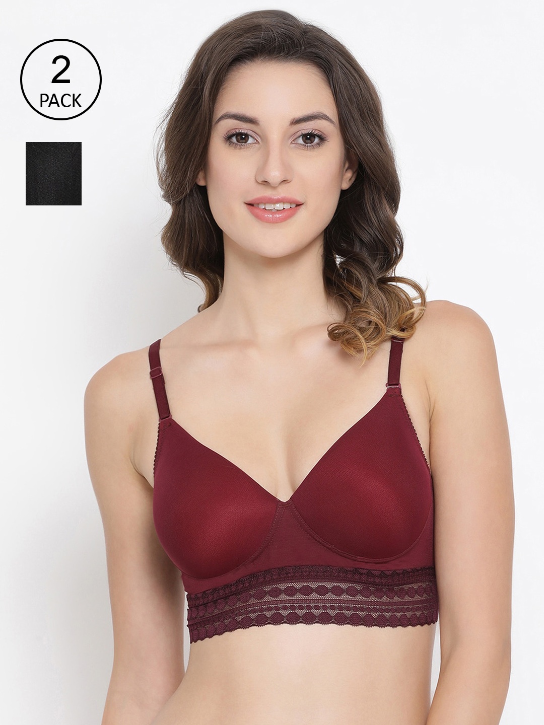 

Clovia Black & Maroon Pack Of 2 Bralette Bra Lightly Padded