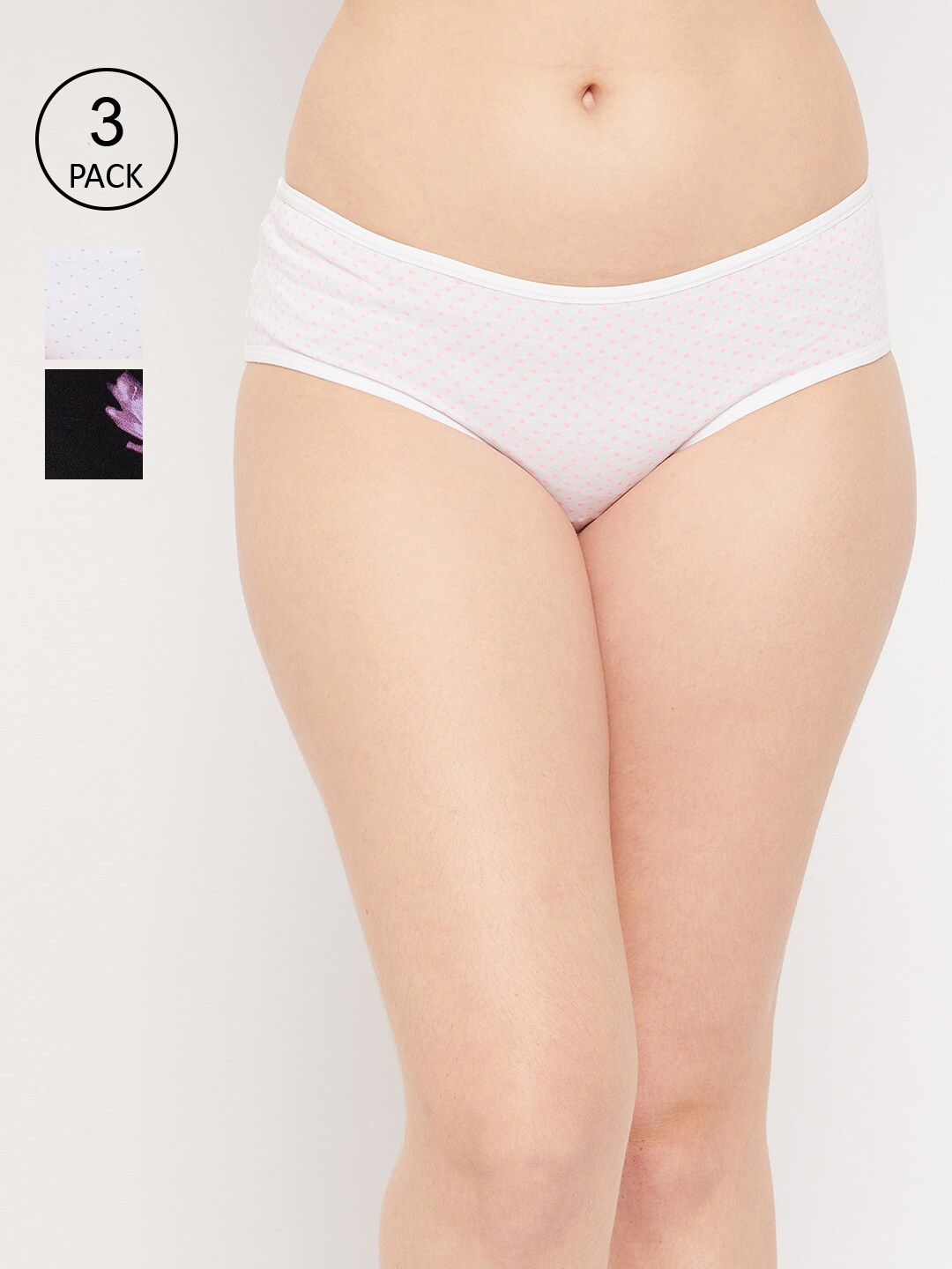 

Clovia Women Pack Of 3 Printed Cotton Hipster Briefs, White