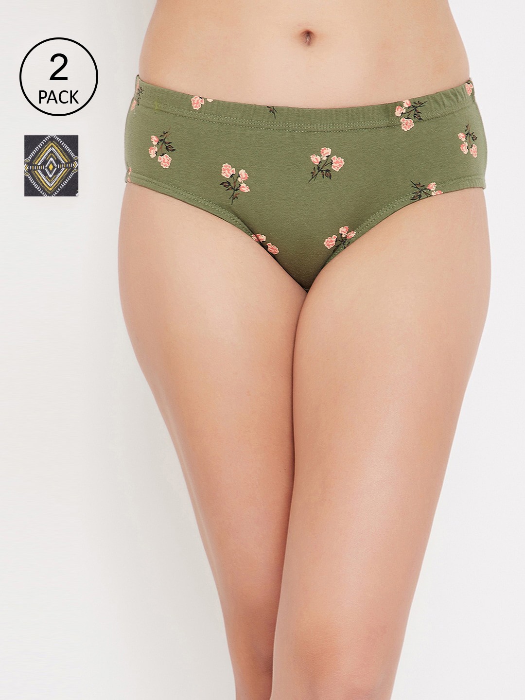 

Clovia Women Pack Of 2 Black & Green Printed Hipster Briefs