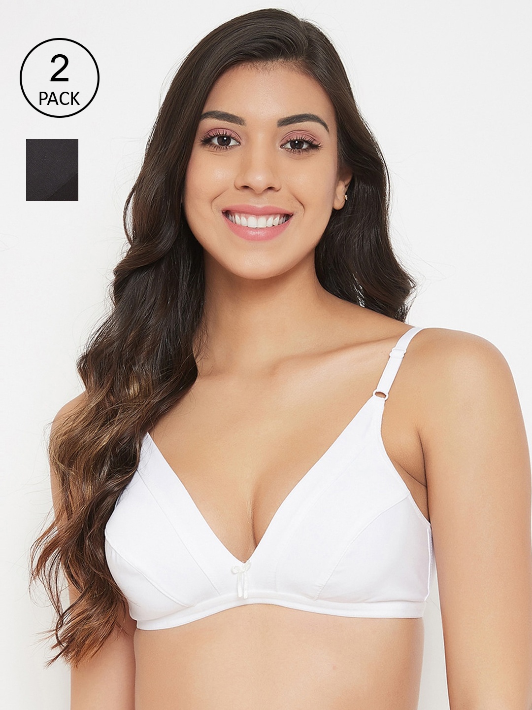 

Clovia Pack of 2 White & Black Non-Padded Non-Wired Demi Cup Plunge Bra