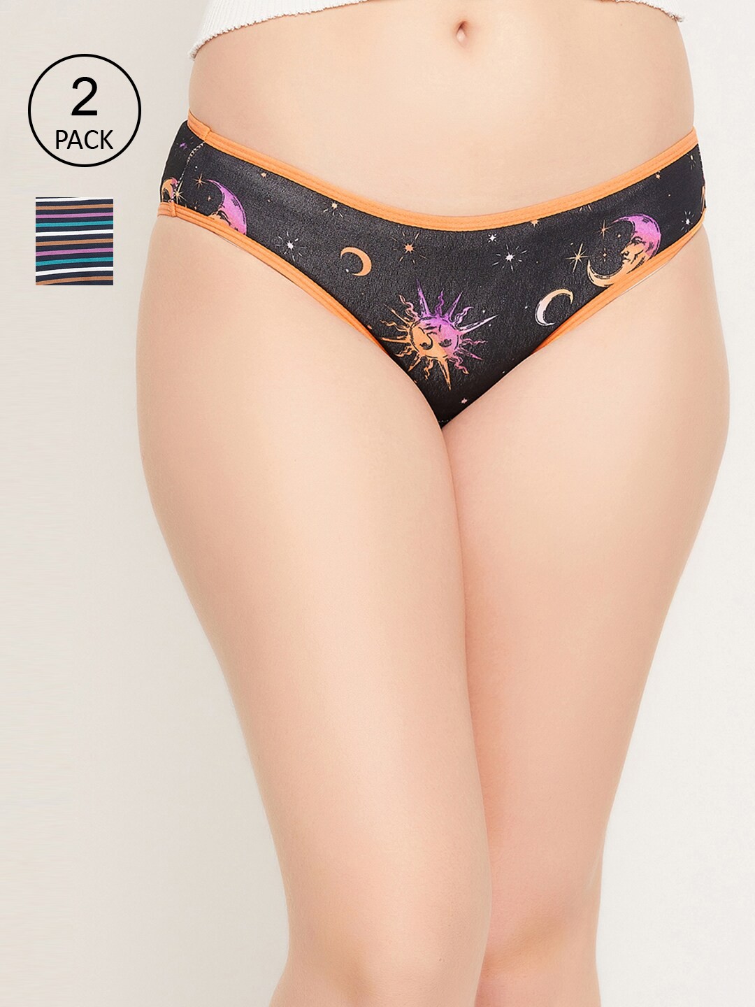 

Clovia Women Pack Of 2 Black Printed Low-Rise Bikini Briefs