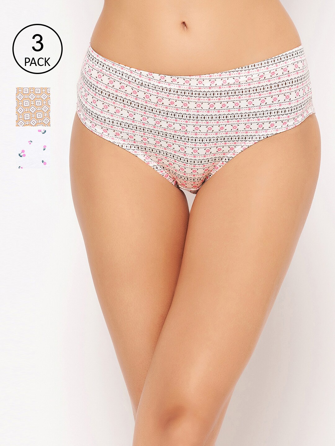 

Clovia Women Pack Of 3 Printed Cotton Mid-Rise Anti-Microbial Hipster Briefs, White