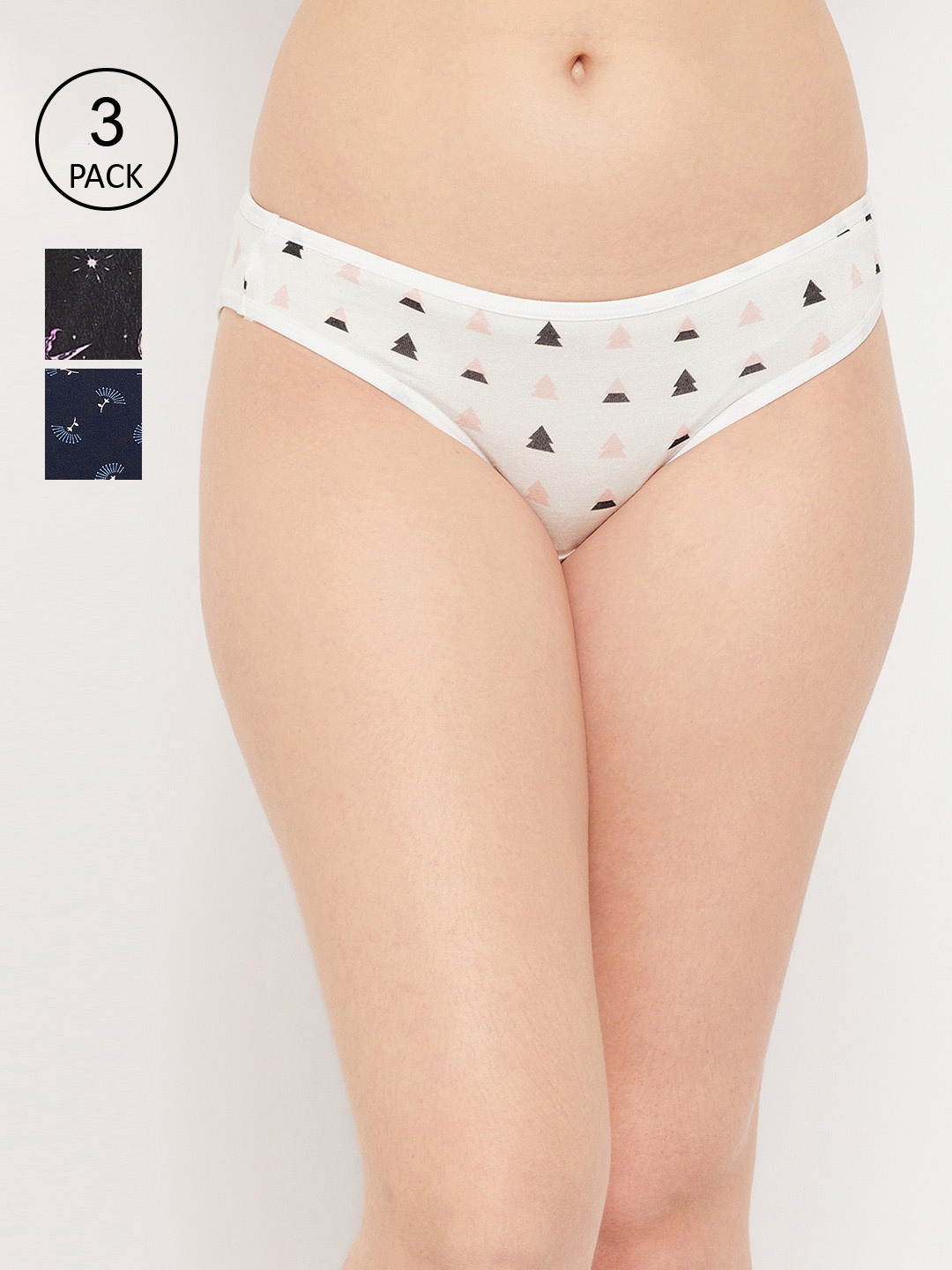 

Clovia Women Pack Of 3 Blue & Black Printed Bikini Briefs