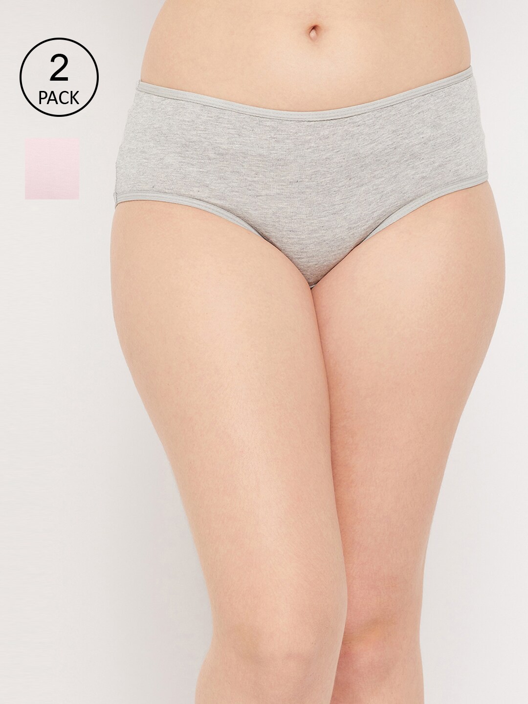 

Clovia Women Pack Of 2 Grey & Pink Solid Hipster Briefs