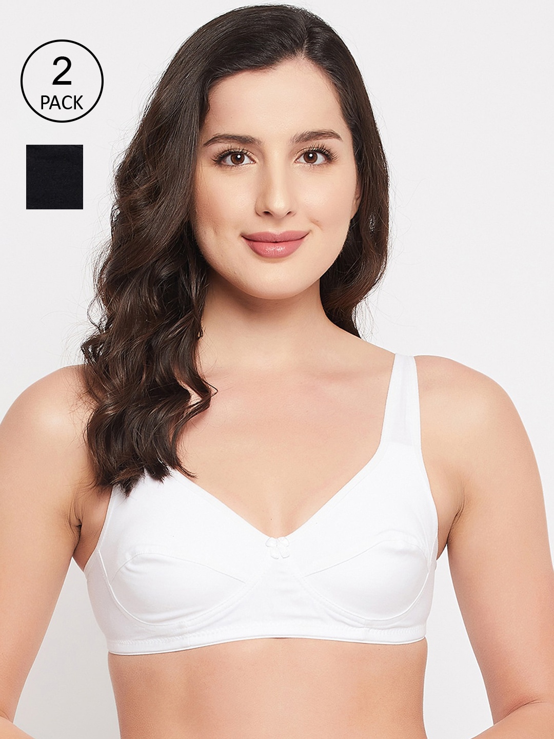 

Clovia White & Black Set Of 2 Solid Non Padded & Non Wired Bra