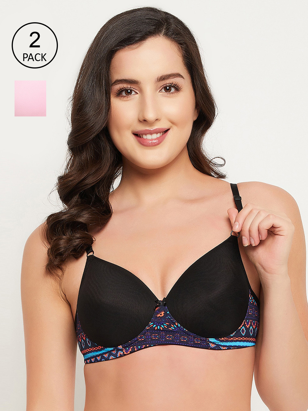 

Clovia Pack Of 2 Black & Pink Floral Lightly Padded Bra COMBR111732B-Multi