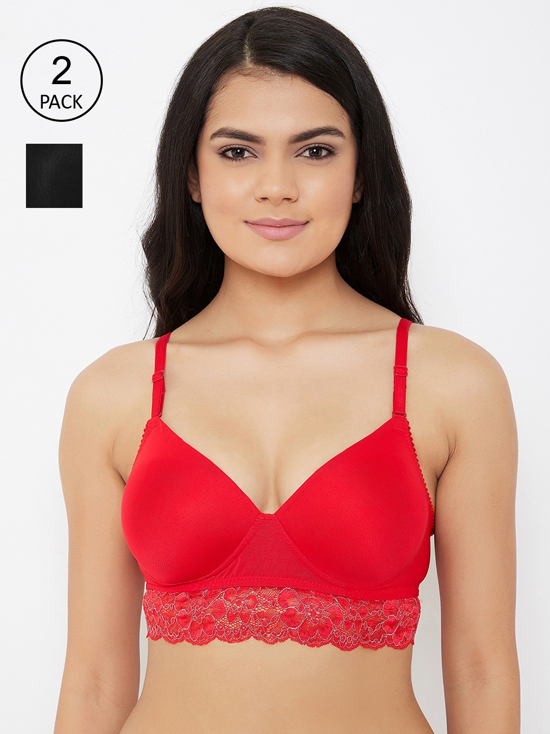 

Clovia Pack Of 2 Red & Black Lightly Padded Bralette Bra COMBR111232B-Multi