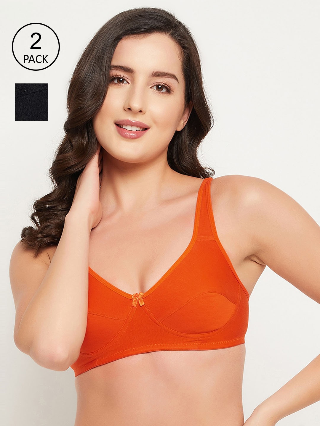 

Clovia Pack Of 2 Black & Orange Non-Padded Bra COMBR112832B-Multi