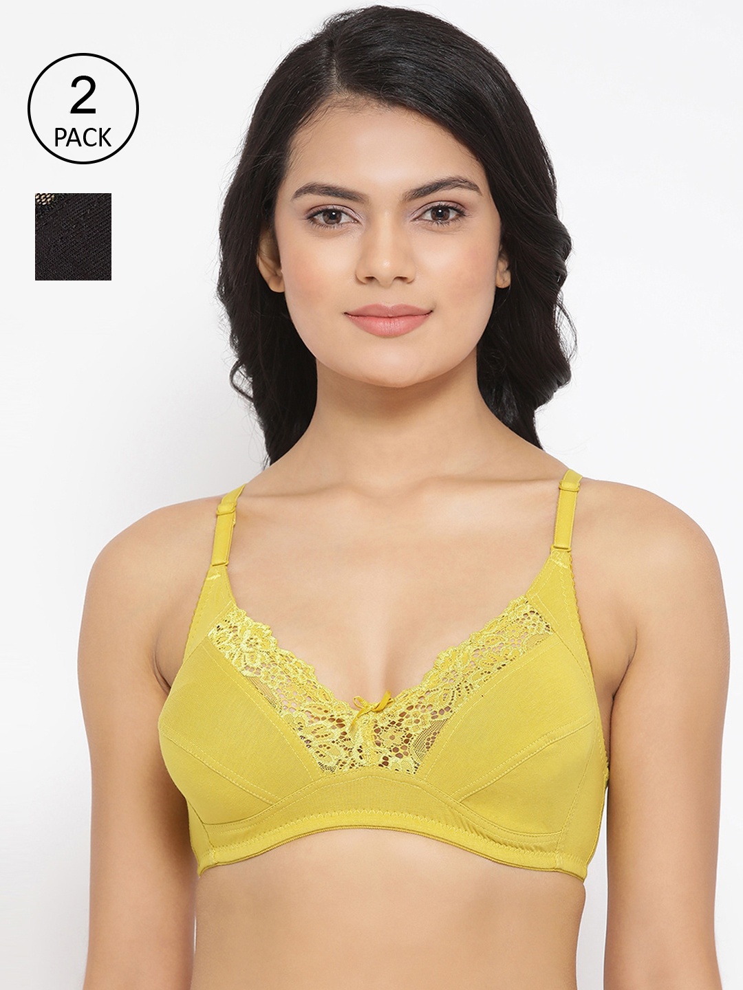 

Clovia Pack of 2 Yellow & Black Non-Padded Non-Wired Full Coverage Bra