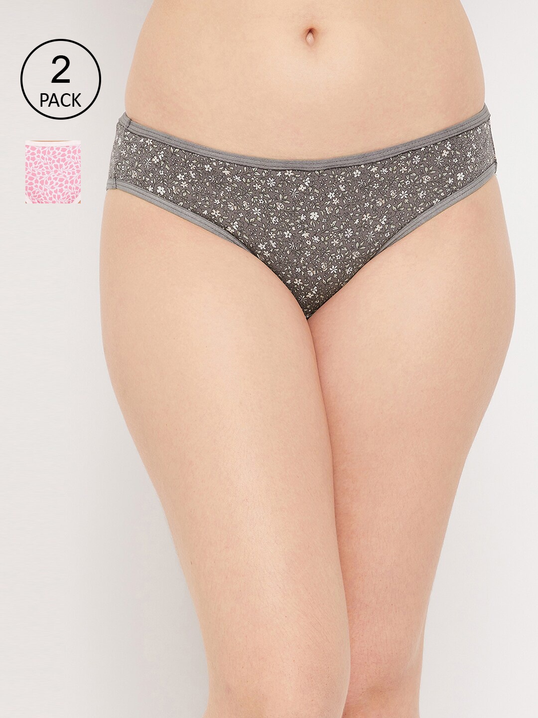 

Clovia Women Pack Of 2 Printed Bikini Cotton Briefs, Grey