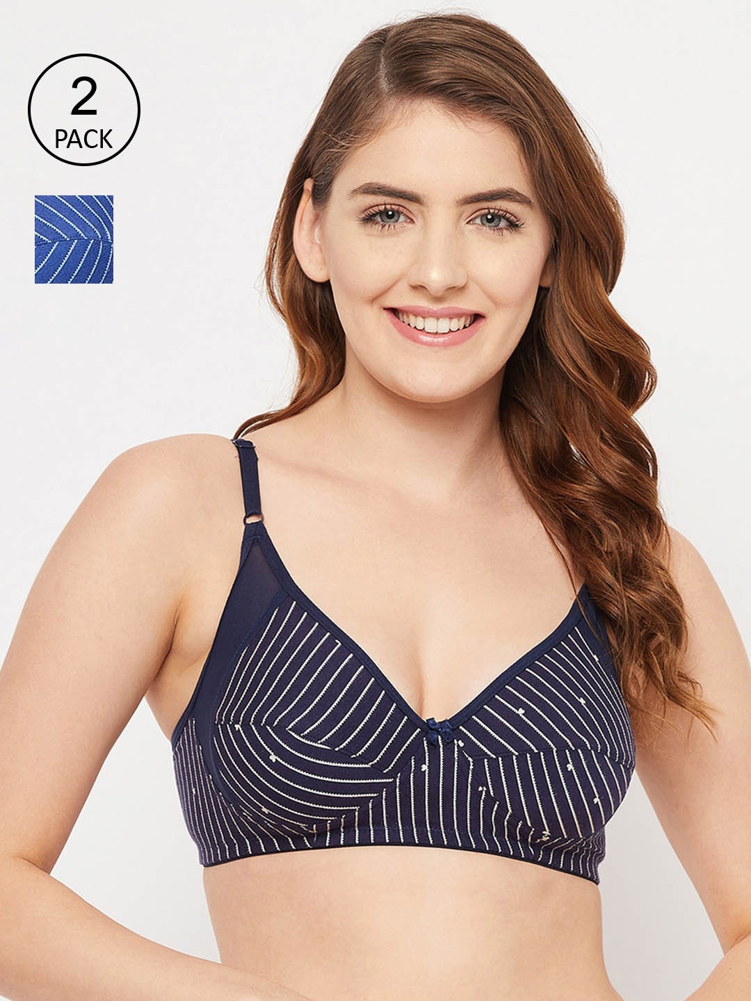 

Clovia Pack of 2 Blue & Purple Striped Non-Padded Bra COMBR111032B-Multi