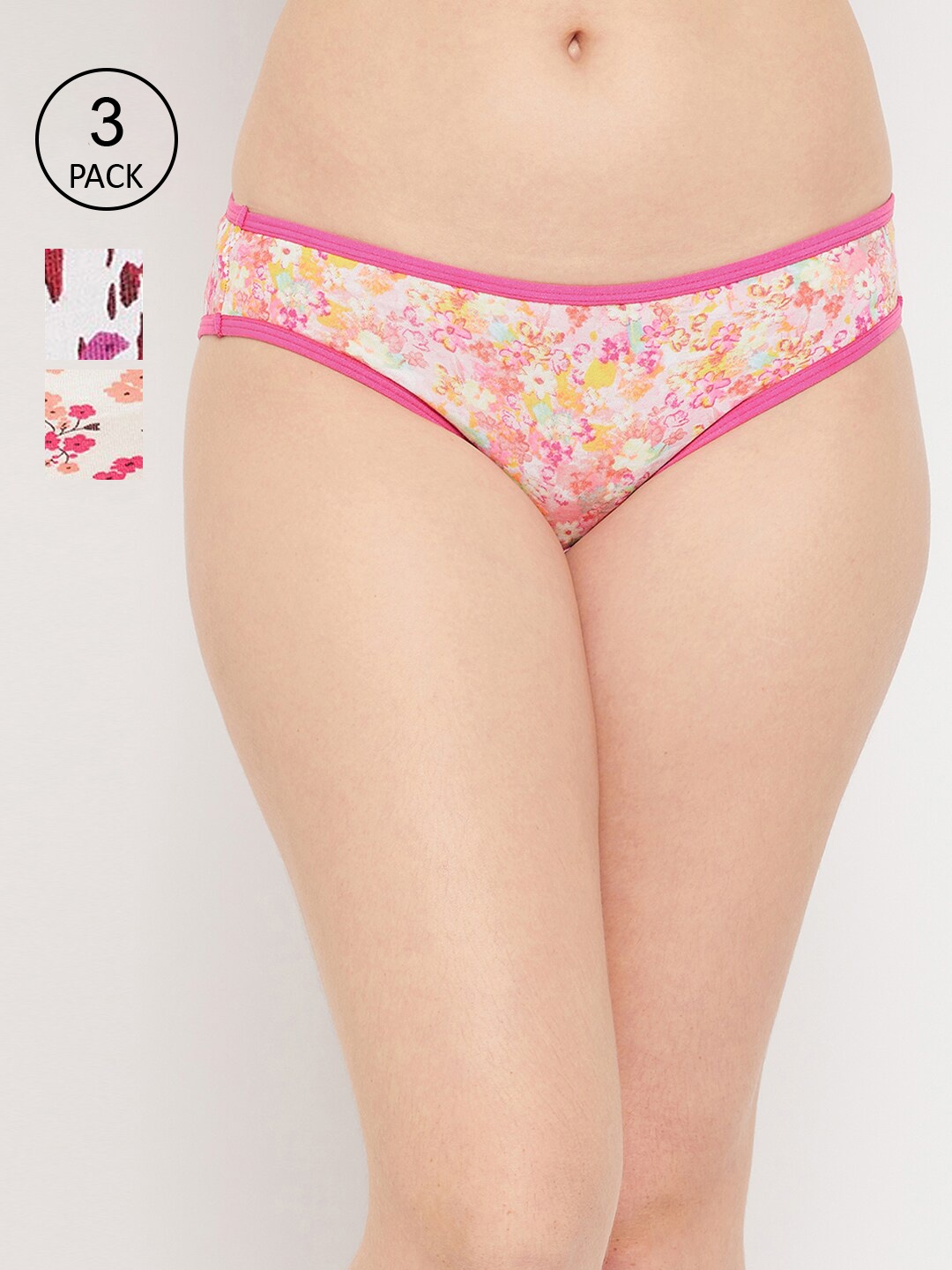 

Clovia Women Pack Of 3 Pink Printed Cotton Bikini Briefs