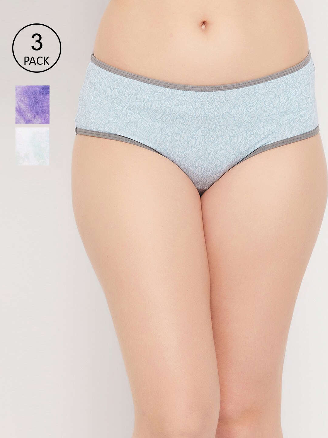 

Clovia Women Pack Of 3 Printed Hipster Briefs, Blue