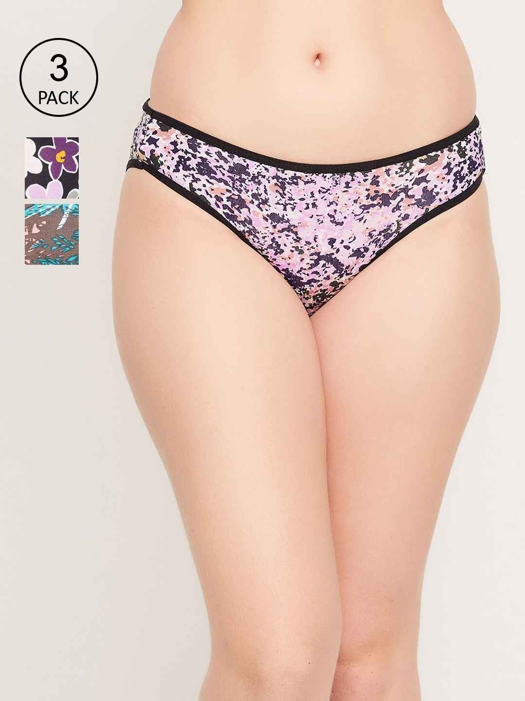 

Clovia Women Pack Of 3 Printed Low-Rise Bikini Briefs COMPN1749M, Pink