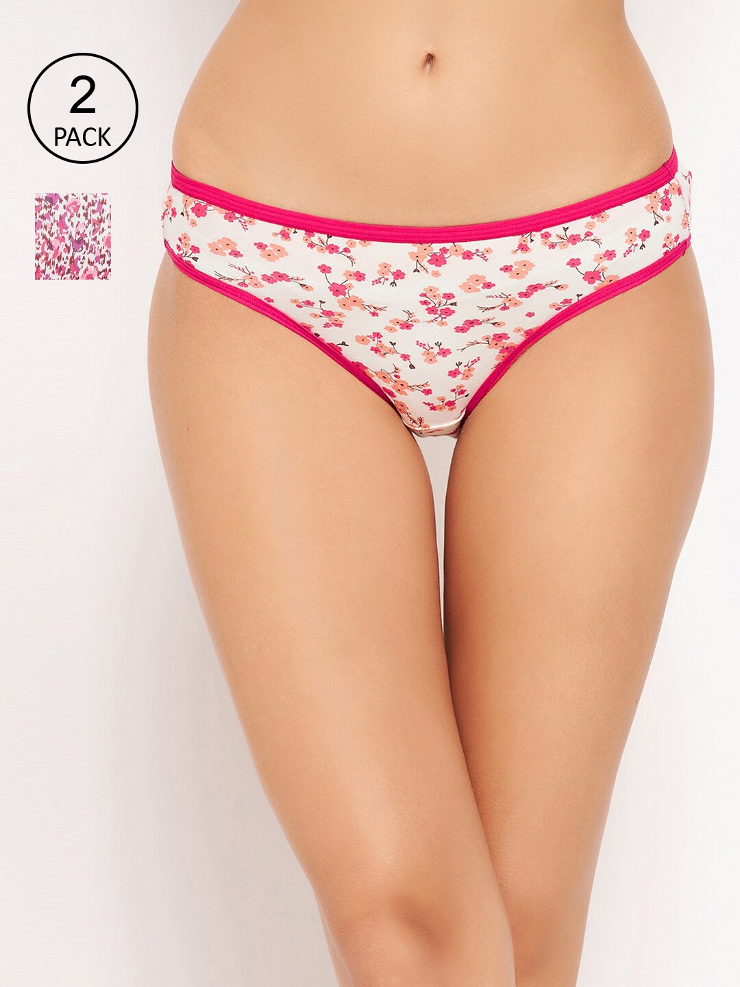 

Clovia Women Pack of 3 Pink & White Low-Waist Printed Bikini Brief