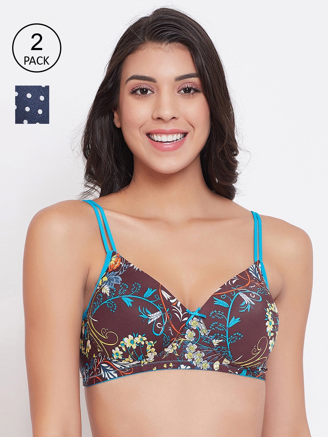 

Clovia Set Of 2 Blue & Brown Floral Lightly Padded Bra