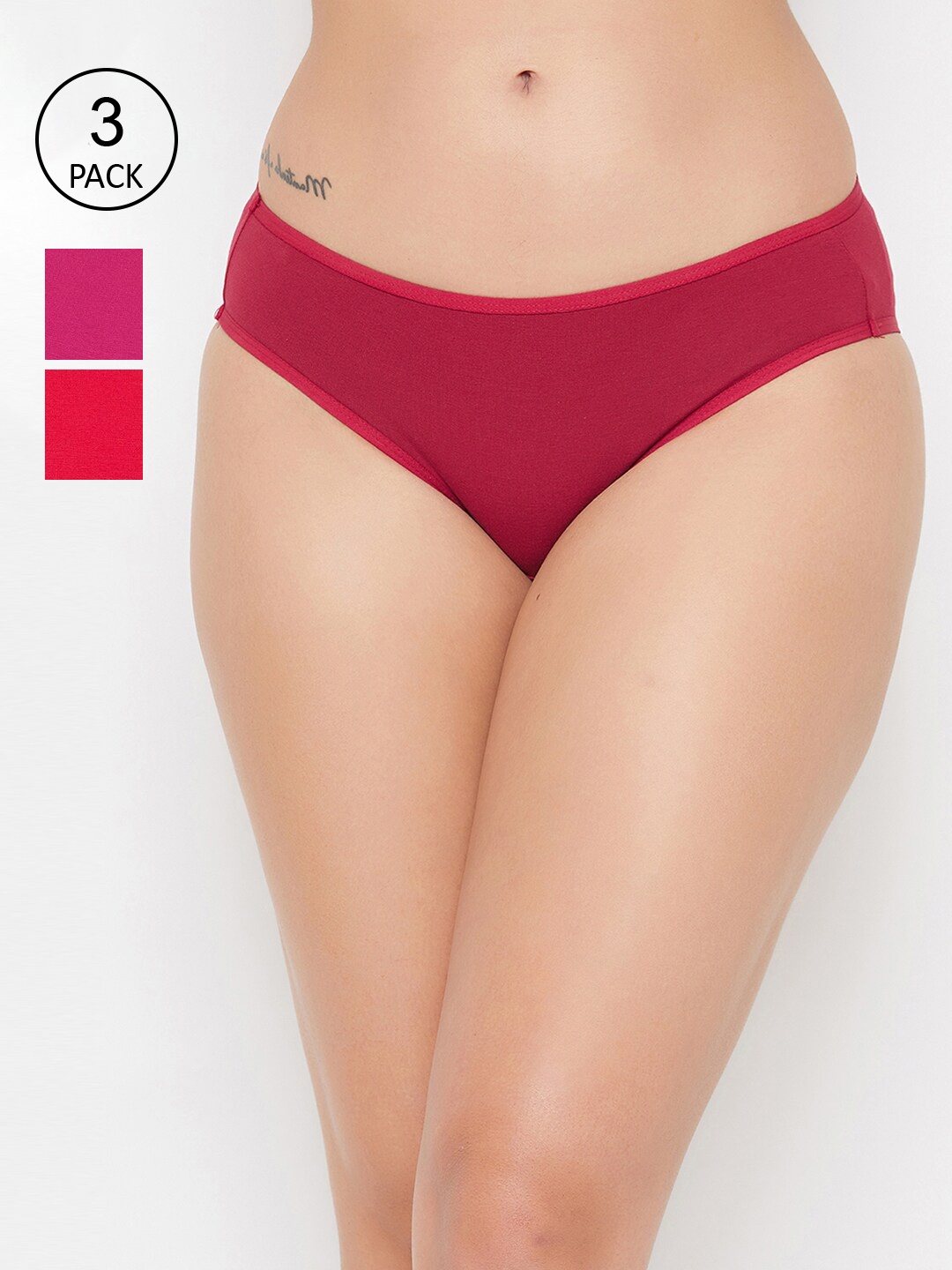 

Clovia Women Pack Of 3 Red & Pink Solid Bikini Briefs