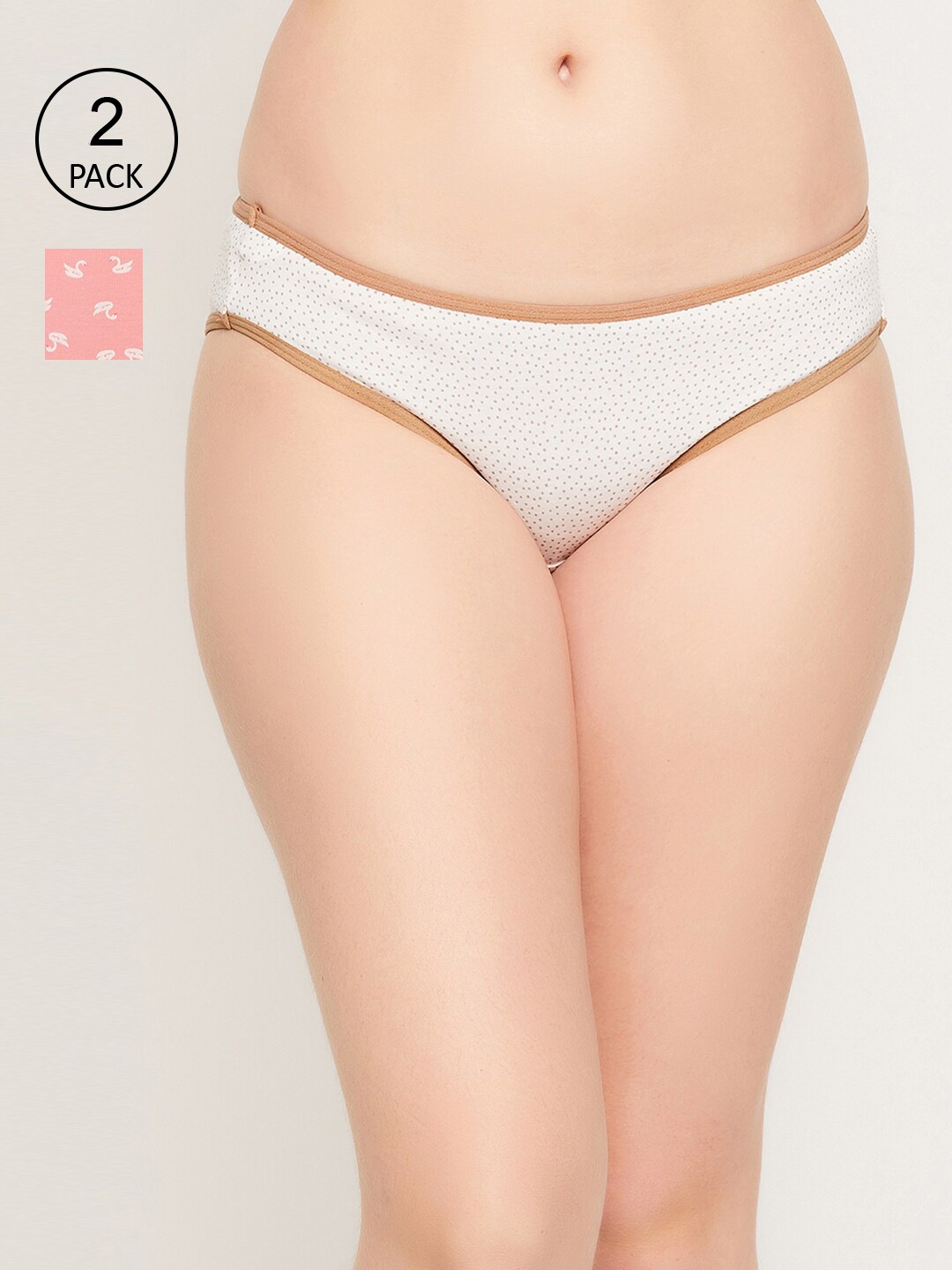 

Clovia Women Pack Of 2 White & Pink Printed Cotton Bikini Briefs