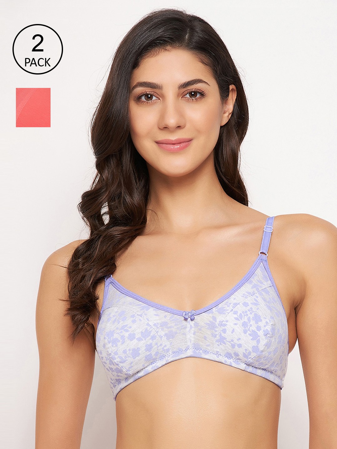 

Clovia Pack Of 2 Pink & White Floral Non-Padded Non-Wired Cotton Bra