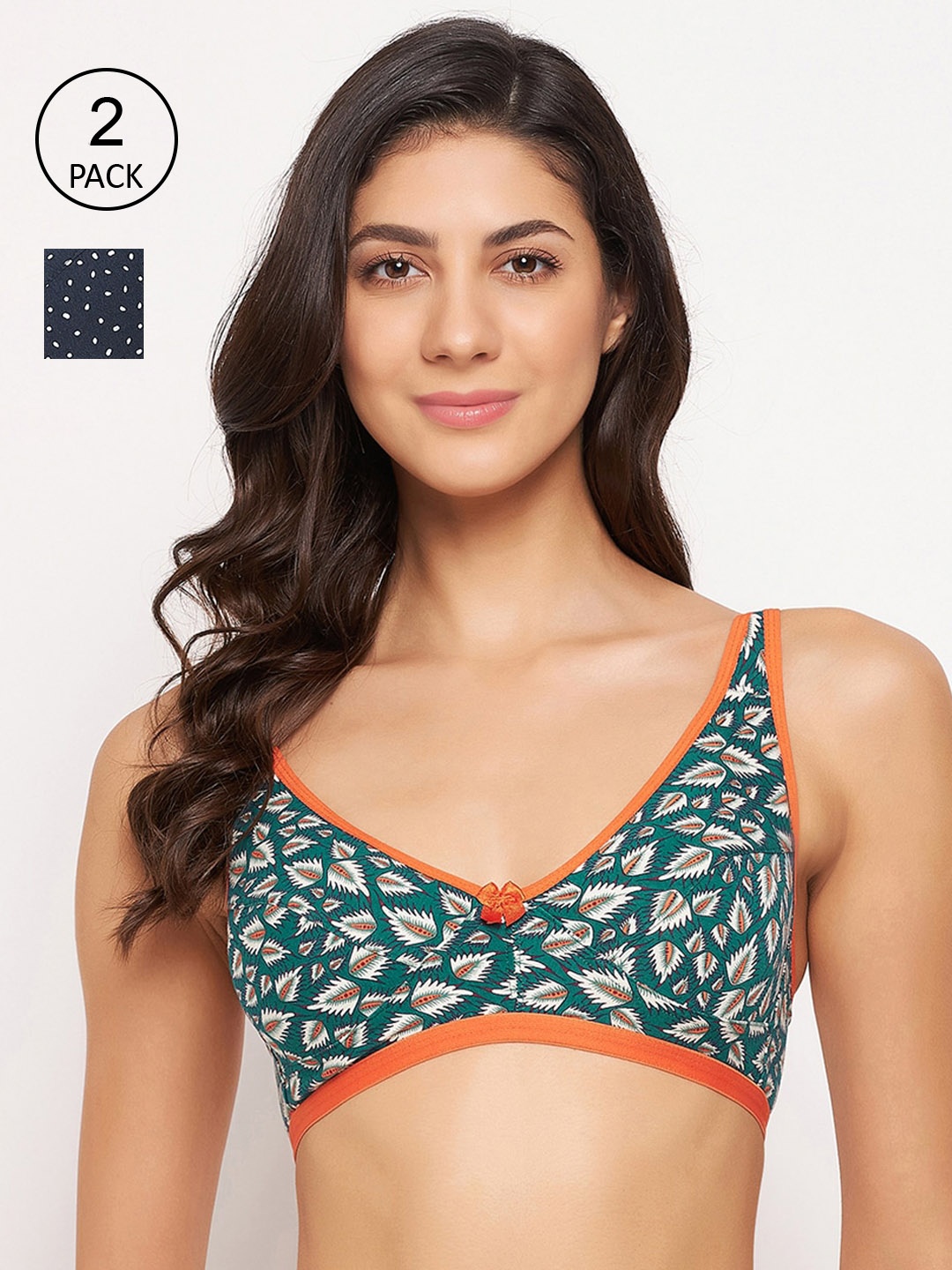 

Clovia Pack Of 2 Black & Blue Printed Non-Padded Non-Wired Bra
