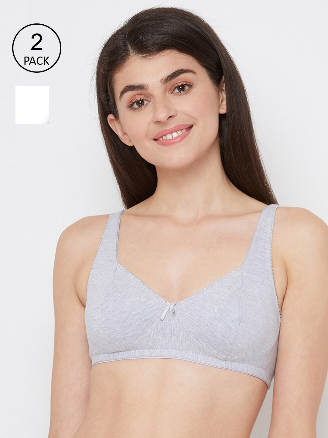 

Clovia Pack of 2 Grey & White Non-Padded Non-Wired Cotton Bra