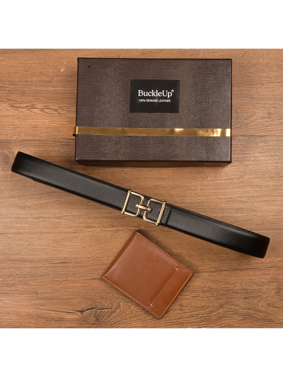 

BuckleUp Men Black Solid Accessory Gift Set, Brown