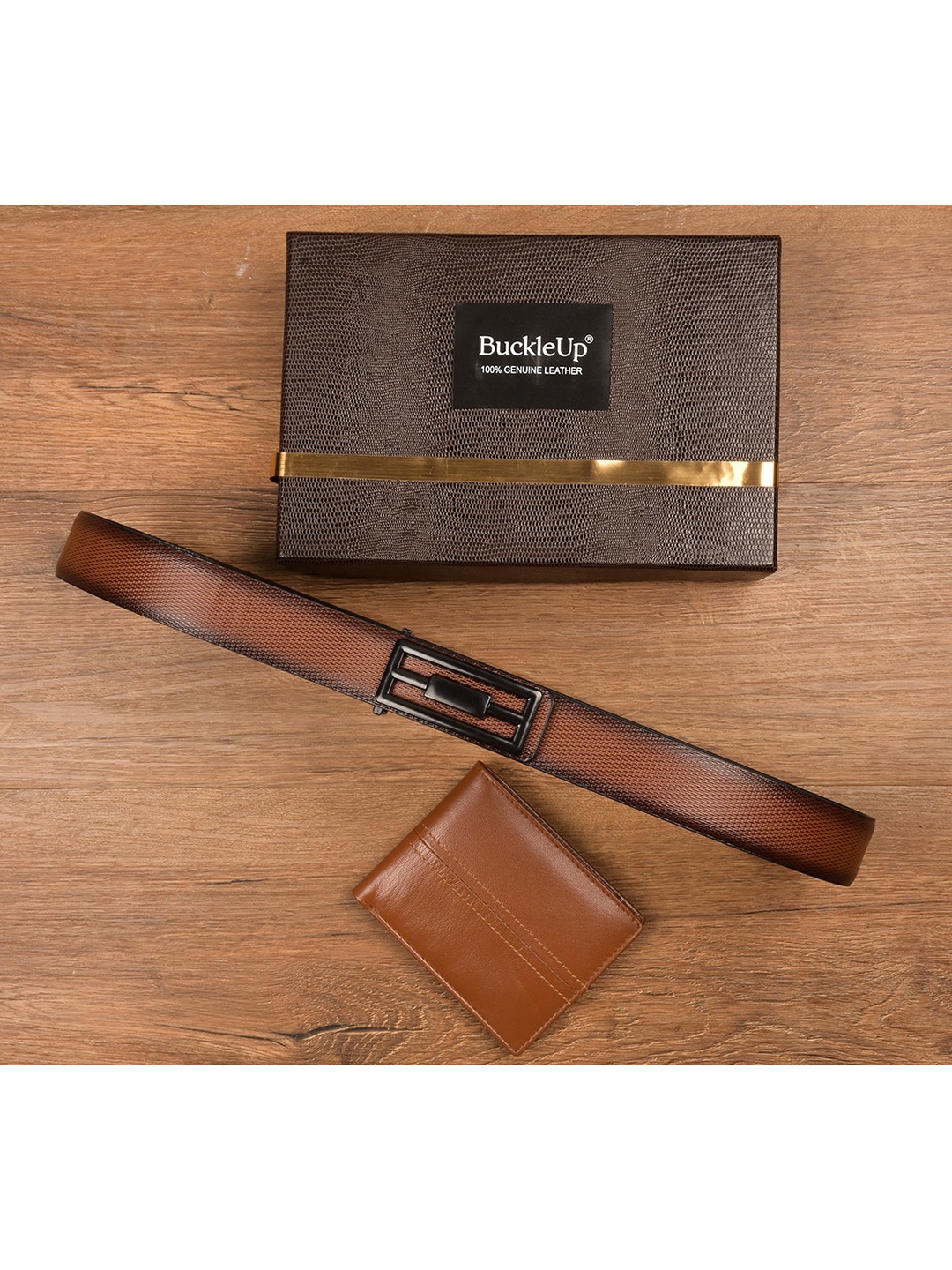 

BuckleUp Men Tan Brown Texture Accessory Gift Set