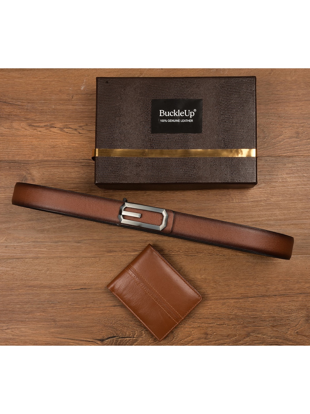 

BuckleUp Men Brown & Tan Colored Solid Wallet & Belt Accessory Gift Set
