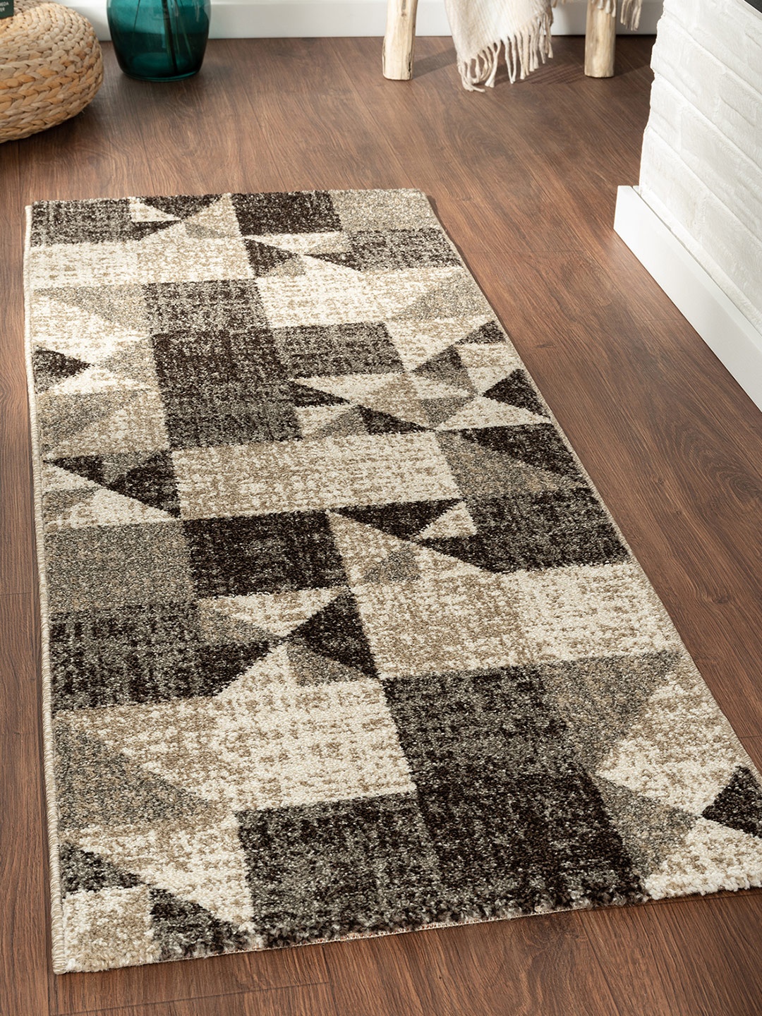 

OBSESSIONS Beige Geometric Bedside Runners